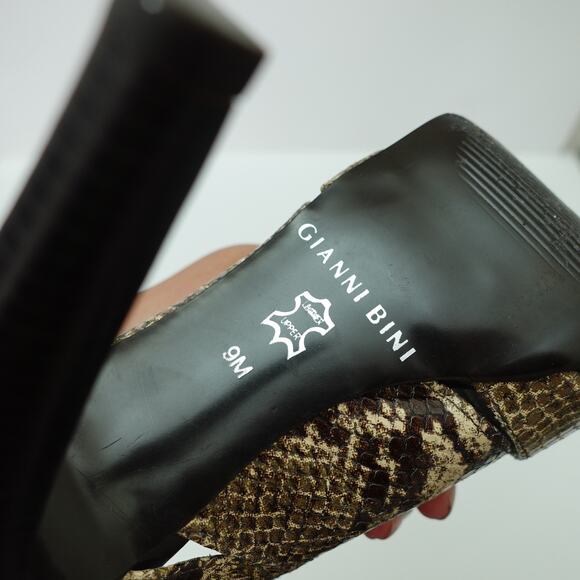 Gianni Bini Snake Animal Print Peep Toe Stiletto Heel Leather Booties Size 9 - Picture 6 of 7